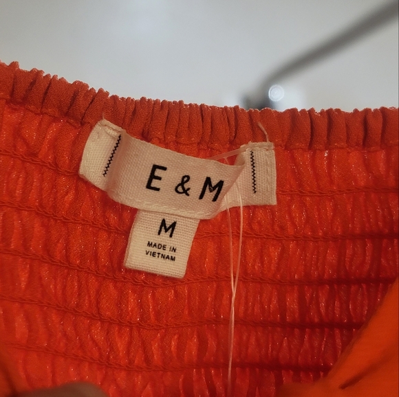 E & M Red/Orange Tie Front Button-Down Mini Dress - Picture 7 of 9
